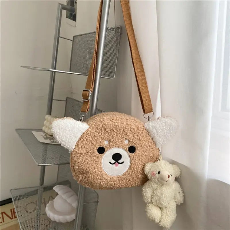 Japanese Style Kawaii Cartoon Plush Shoulder Bag - Brown