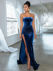 Joya Velvet Maxi Dress - Blue / S