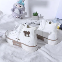 Load image into Gallery viewer, Kawaii High Top Flats Casual Fashion Bear Sneakers - White
