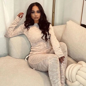 Knitted Skinny Baddie Drawstring Top & Pants Set