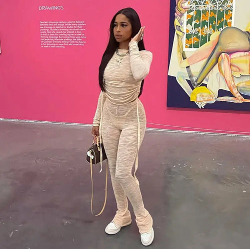 Knitted Skinny Baddie Drawstring Top & Pants Set