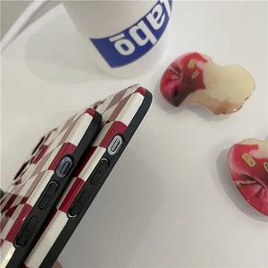 Korean Red Checkerboard Fruit Bracket Soft Phone Case