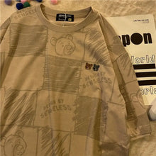 Load image into Gallery viewer, Korean Style Loose Casual Plaid Bear Printed Short Sleeve