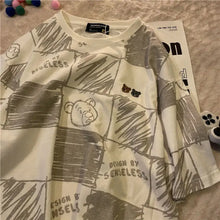 Load image into Gallery viewer, Korean Style Loose Casual Plaid Bear Printed Short Sleeve