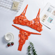 Load image into Gallery viewer, Lace Floral See Through Bra &amp; Panty Set - Orange / M