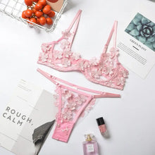 Load image into Gallery viewer, Lace Floral See Through Bra &amp; Panty Set - Pink / L