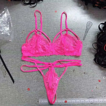 Load image into Gallery viewer, Lace Hollow Out Bra &amp; Thong 2 Piece Set - Pink / M