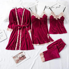 Load image into Gallery viewer, Lace Kimono Pajama Set - Burgundy - B / L