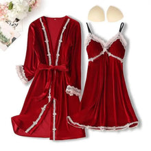 Load image into Gallery viewer, Lace Kimono Pajama Set - Burgundy - D / XL