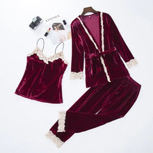 Load image into Gallery viewer, Lace Kimono Pajama Set - Burgundy - E / M