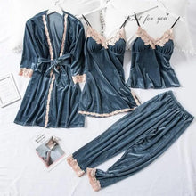 Load image into Gallery viewer, Lace Kimono Pajama Set - Gray - B / L