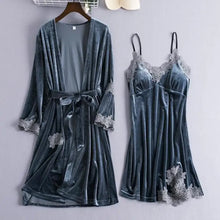 Load image into Gallery viewer, Lace Kimono Pajama Set - Gray - C / M
