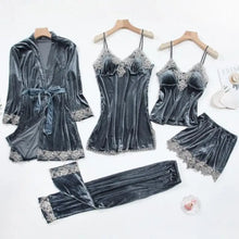 Load image into Gallery viewer, Lace Kimono Pajama Set - Gray - A / L
