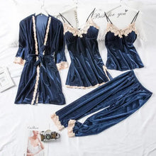 Load image into Gallery viewer, Lace Kimono Pajama Set - Navy Blue - B / L