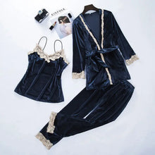 Load image into Gallery viewer, Lace Kimono Pajama Set - Navy Blue - E / L
