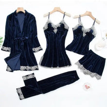 Load image into Gallery viewer, Lace Kimono Pajama Set - Navy Blue - A / L