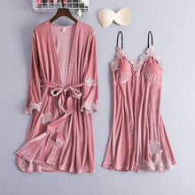 Load image into Gallery viewer, Lace Kimono Pajama Set - Pink - C / M