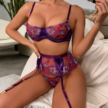 Load image into Gallery viewer, Lace Purple Floral Embroidery Bra &amp; Panty Set