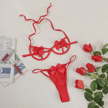 Load image into Gallery viewer, Lace Red Bow Knot Transparent Bra and Panty Set