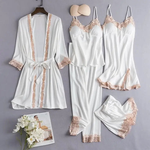 Lace Satin Robe 5PC Lounge Sleepwear