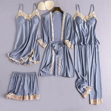 Load image into Gallery viewer, Lace Satin Robe 5PC Lounge Sleepwear - Gray Set - C / XL