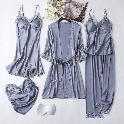 Lace Satin Robe Sleepwear Set
