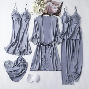 Lace Satin Robe Sleepwear Set