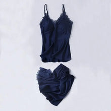 Load image into Gallery viewer, Lace Satin Robe Sleepwear Set - Bavy Blue - C / M