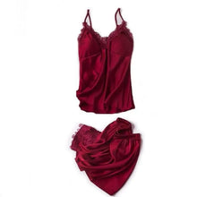 Load image into Gallery viewer, Lace Satin Robe Sleepwear Set - Burgundy - C / M