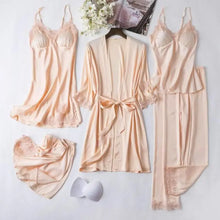 Load image into Gallery viewer, Lace Satin Robe Sleepwear Set - Champagne - A / XXL