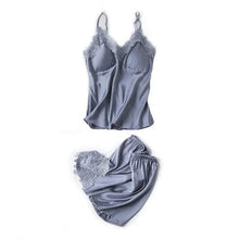 Load image into Gallery viewer, Lace Satin Robe Sleepwear Set - Gray - C / XXL