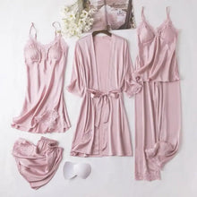 Load image into Gallery viewer, Lace Satin Robe Sleepwear Set - Pink - A / M