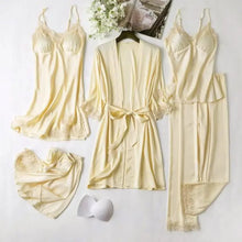 Load image into Gallery viewer, Lace Satin Robe Sleepwear Set - Yellow - A / XXL