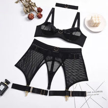 Load image into Gallery viewer, Lace See Through Transparent Panty 4-Piece Lingerie Set