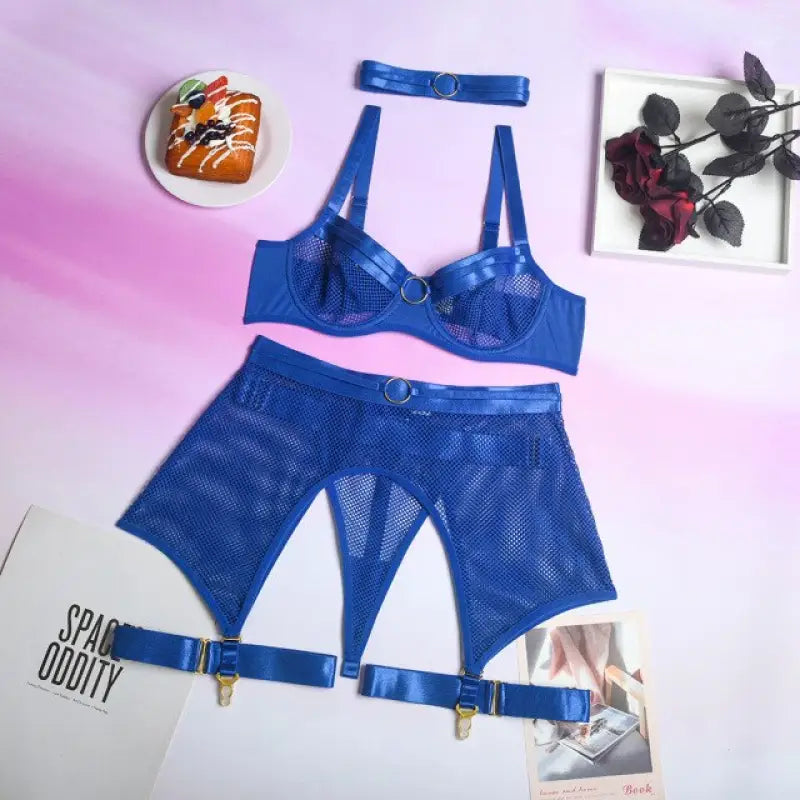 Lace See Through Transparent Panty 4-Piece Lingerie Set