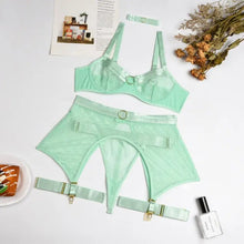 Load image into Gallery viewer, Lace See Through Transparent Panty 4-Piece Lingerie Set