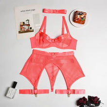 Load image into Gallery viewer, Lace See Through Transparent Panty 4-Piece Lingerie Set