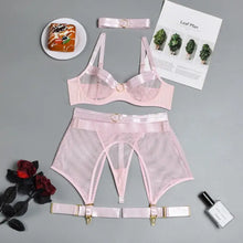 Load image into Gallery viewer, Lace See Through Transparent Panty 4-Piece Lingerie Set