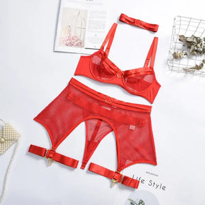 Lace See Through Transparent Panty 4-Piece Lingerie Set