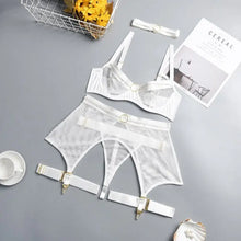 Load image into Gallery viewer, Lace See Through Transparent Panty 4-Piece Lingerie Set