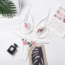 Load image into Gallery viewer, Lace Sheer Floral Bra and Panty Lingerie Set - white / S