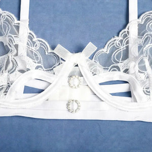Lace Transparent Mesh 3-Piece Lingerie Set