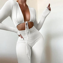 Load image into Gallery viewer, Lace-Up Long Sleeve Tight Fitting Solid Jumpsuit