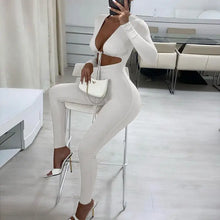 Load image into Gallery viewer, Lace-Up Long Sleeve Tight Fitting Solid Jumpsuit