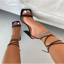Load image into Gallery viewer, Lace Up Sexy High Heel Square Toe Shoes - black / 42
