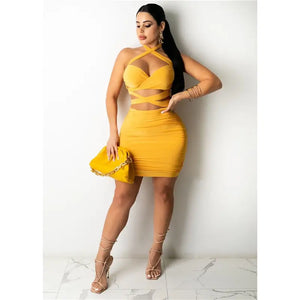 Lace-up Wrapped Chest Halter Cross Mini Dress