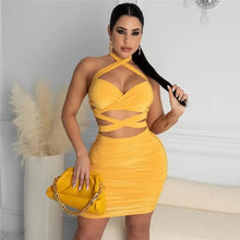 Load image into Gallery viewer, Lace-up Wrapped Chest Halter Cross Mini Dress