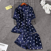 Load image into Gallery viewer, Ladies Satin Pajamas Sleepwear Set - Navy Blue - short / XL