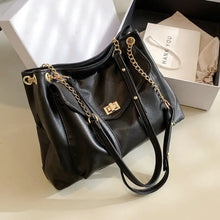 Load image into Gallery viewer, large PU Leather Crossbody Chain Shoulder Handbag - black