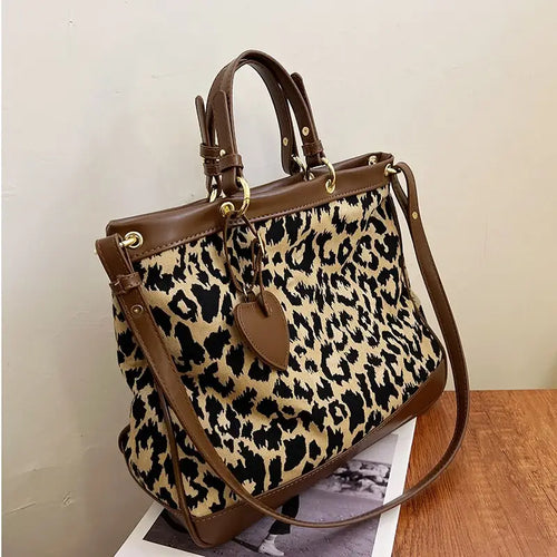 Leopard Big PU Leather Satchel Crossbody Bag